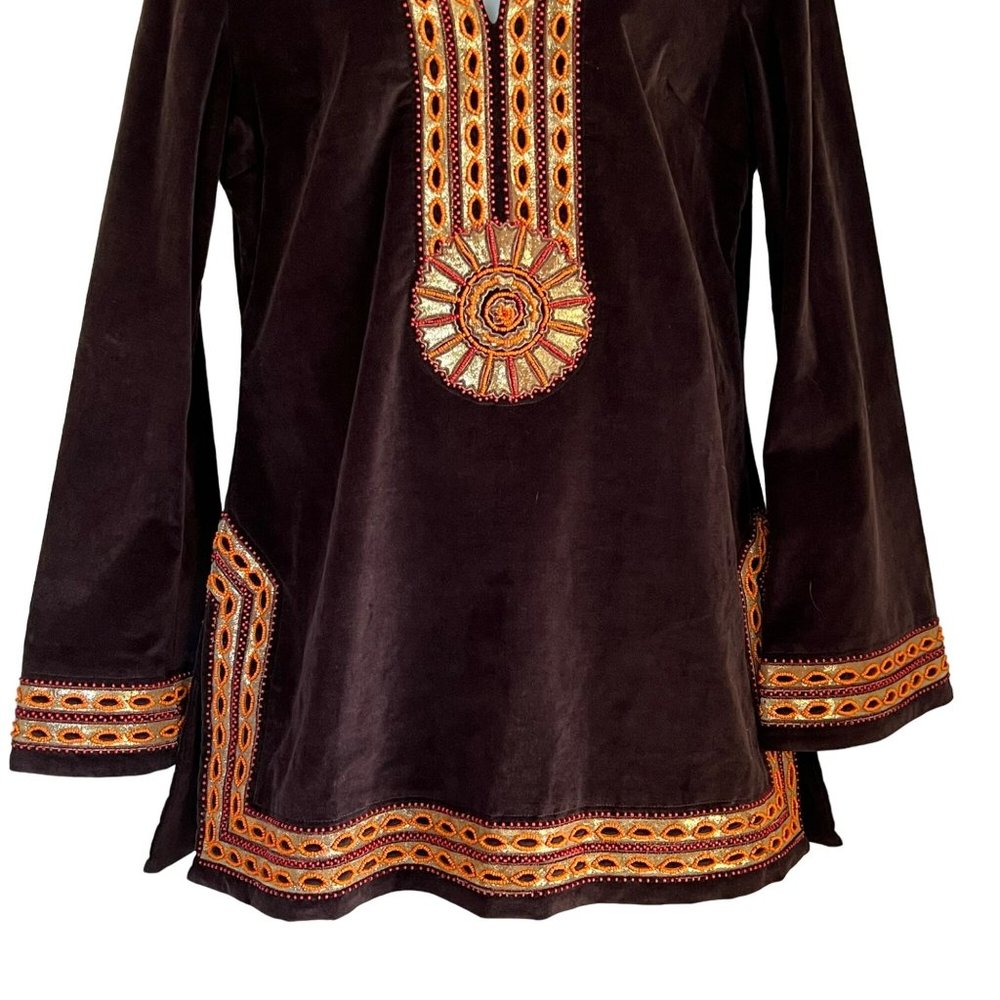 ππ SOLD ππ TORY BURCH BROWN VELVET VINTAGE INSPIRED BEADED TOP - Picture 3 of 13